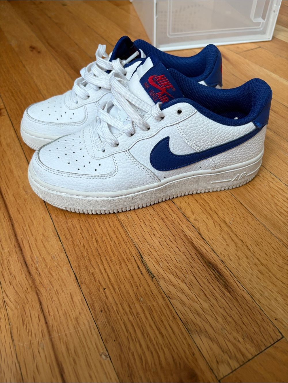 nike aire force 1 red white blue sz 3.5y tumbled leather